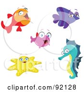 Digital Collage Of Adorable Tropical Fish A Starfish And Seahorse