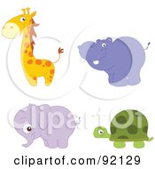 Digital Collage Of An Adorable Giraffe Hippo Elephant And Tortoise