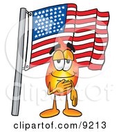 Poster, Art Print Of Flame Mascot Cartoon Character Pledging Allegiance To An American Flag