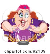 Red Haired Gypsy Fortune Teller Woman Looming Over A Crystal Ball