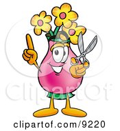 Vase Of Flowers Mascot Cartoon Character Holding A Pair Of Scissors