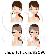 Digital Collage Of A Brunette Caucasian Woman Applying False Lashes Mascara Lipstick And Nail Polish