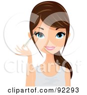Royalty Free RF Clipart Illustration Of A Brunette Caucasian Woman Shown Applying Mascara by Melisende Vector