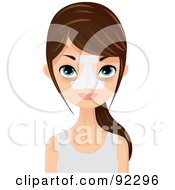 Brunette Caucasian Woman Wearing A Bandage After A Nose Job