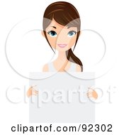 Poster, Art Print Of Brunette Casual Caucasian Woman Shown Presenting A Blank Sign