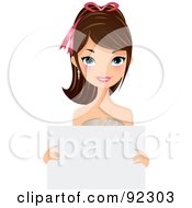 Royalty Free RF Clipart Illustration Of A Brunette Stylish Caucasian Woman Shown Presenting A Blank Sign by Melisende Vector