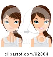 Royalty Free RF Clipart Illustration Of A Brunette Caucasian Woman Shown Before And After A Makeover by Melisende Vector