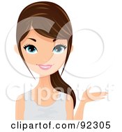 Poster, Art Print Of Brunette Casual Caucasian Woman Presenting With One Hand