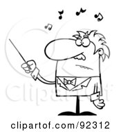 Royalty Free RF Clipart Illustration Of An Outlined Senior Conductor Waving A Baton