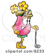 Poster, Art Print Of Vase Of Flowers Mascot Cartoon Character Leaning On A Golf Club While Golfing
