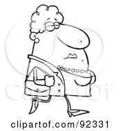 Royalty Free RF Clipart Illustration Of An Outlined Chubby Woman Carrying A Purse