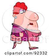 Royalty Free RF Clipart Illustration Of A Chubby Caucasian Woman In Pink Carrying A Purse