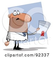 Royalty Free RF Clipart Illustration Of A Successful Hispanic Business Guy Holding An Award Or Contract