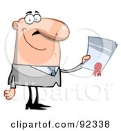Royalty Free RF Clipart Illustration Of A Successful Caucasian Businessman Holding An Award Or Contract