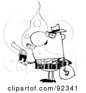 Royalty Free RF Clipart Illustration Of An Outlined Gangster Smoking A Cigar And Robbing A Bank