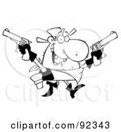 Poster, Art Print Of Outlined Outlaw Cowboy Holding Up Two Pistols