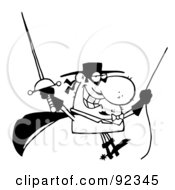 Outlined Masked Man Holding A Sword And Swinging From A Rope