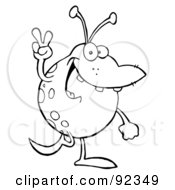 Royalty Free RF Clipart Illustration Of An Outlined Alien Smiling And Gesturing The Peace Sign