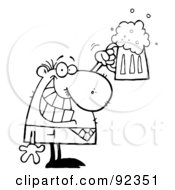 Royalty Free RF Clipart Illustration Of An Outlined Businessman Smiling And Holding Up A Pint Of Beer