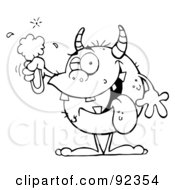 Royalty Free RF Clipart Illustration Of An Outlined Monster Holding A Potion