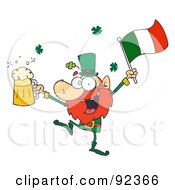 Drunk Leprechuan Dancing With Beer And A Flag