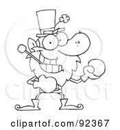 Royalty Free RF Clipart Illustration Of An Outlined Boxing Leprechaun With A Pipe In His Mouth