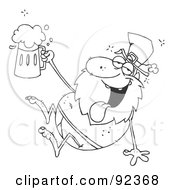 Royalty Free RF Clipart Illustration Of An Outlined Drunk Leprechaun In His Underwear Holding Up A Beer