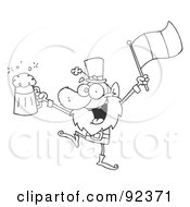 Royalty Free RF Clipart Illustration Of An Outlined Drunk Leprechuan Dancing With Beer And A Flag