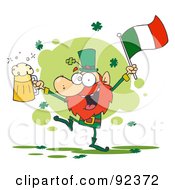 Dancing Drunk Leprechuan With Beer And A Flag