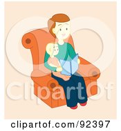 Poster, Art Print Of Little Boy Sitting On His Fathers Lap And Reading A Book