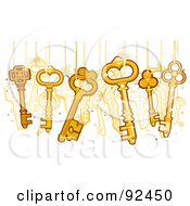 Gold Skeleton Keys Hanging From Strings