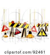 Royalty Free RF Clipart Illustration Of Construction Signs Hanging From Strings
