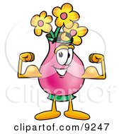 Clipart Picture Of A Vase Of Flowers Mascot Cartoon Character Flexing His Arm Muscles