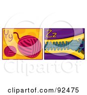 Digital Collage Of Y And Z Letter Flashcards With Yarn And A Zipper