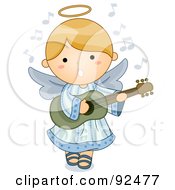 Poster, Art Print Of Cute Blond Angel Singing And Playing A Guitar