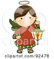Royalty Free RF Clipart Illustration Of A Cute Brunette Christmas Angel Carrying A Lantern by BNP Design Studio