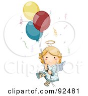 Poster, Art Print Of Cute Blond Angel Floating With Confetti And Balloons