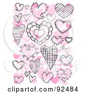 Poster, Art Print Of Collage Of Black Doodle Hearts Over Pink Hearts