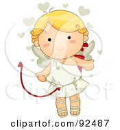 Poster, Art Print Of Cute Blond Cupid With Beige Hearts
