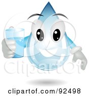 Royalty Free RF Clipart Illustration Of A Water Drop Guy Holding A Glass by BNP Design Studio