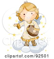 Poster, Art Print Of Cute Blond Angel On A Cloud Putting Stars In The Sky