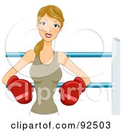Poster, Art Print Of Dirty Blond Woman In Boxing Gloves Leaning Against The Boxing Ring