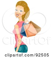 Poster, Art Print Of Dirty Blond Woman Holding Shopping Bags Over Her Shoulder