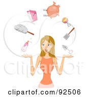 Royalty Free RF Clipart Illustration Of A Dirty Blond Woman Juggling Her Responsibilities