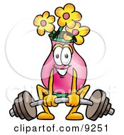 Vase Of Flowers Mascot Cartoon Character Lifting A Heavy Barbell