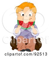 Royalty Free RF Clipart Illustration Of A Red Haired Boy Munching On Watermelon by BNP Design Studio