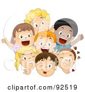 Poster, Art Print Of Group Of Happy Diverse Children Smiling And Waving