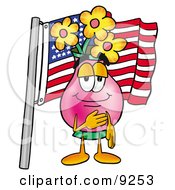 Vase Of Flowers Mascot Cartoon Character Pledging Allegiance To An American Flag