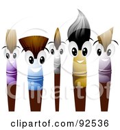 Friendly Paint Brush Characters Smiling