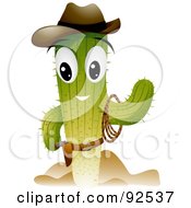 Poster, Art Print Of Cowboy Cactus Character Waving